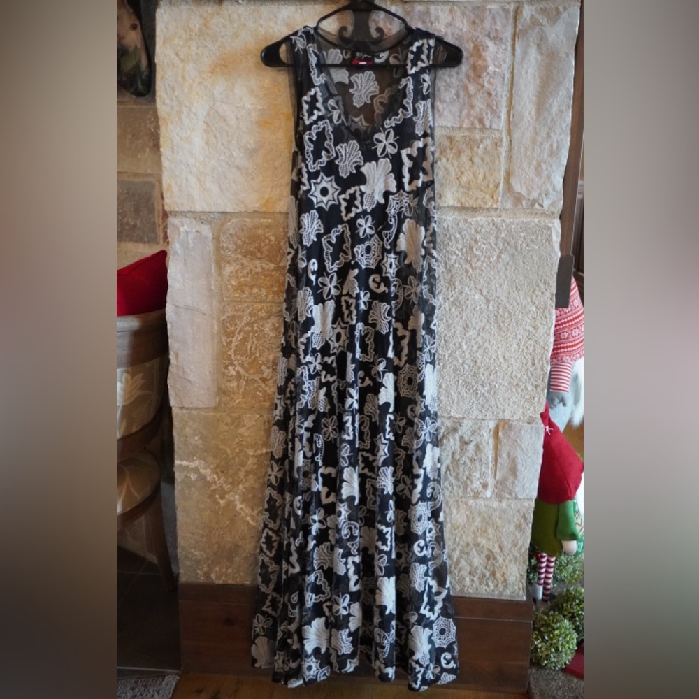 Johnny Was Black and White Floral Maxi Dress